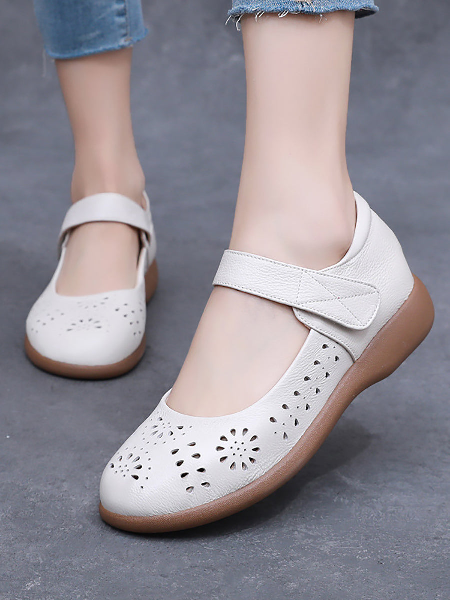 CD | Femei Vara Artsy Solid din piele Cutout Flat Shoes