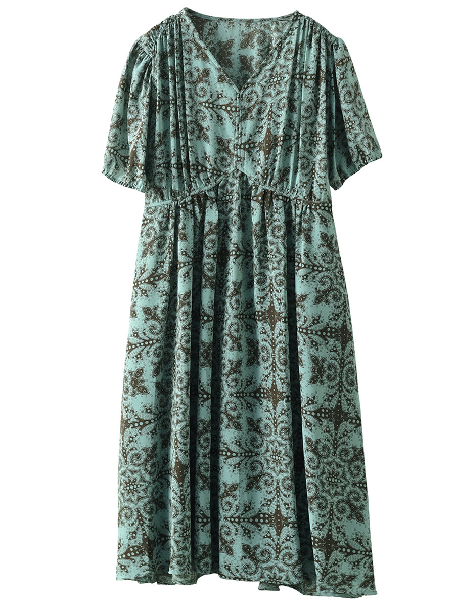 Summer Artsy Flower V-neck High Waist Dress