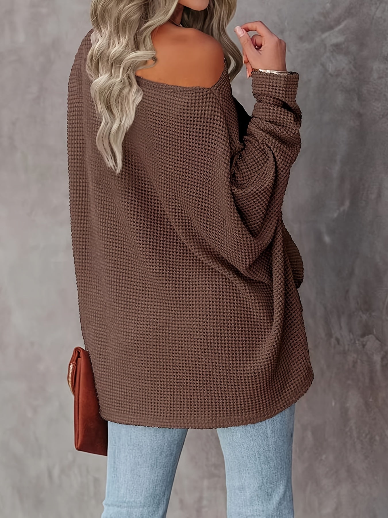 CD | Pulover casual tricotat cu mâneci lungi, oversized