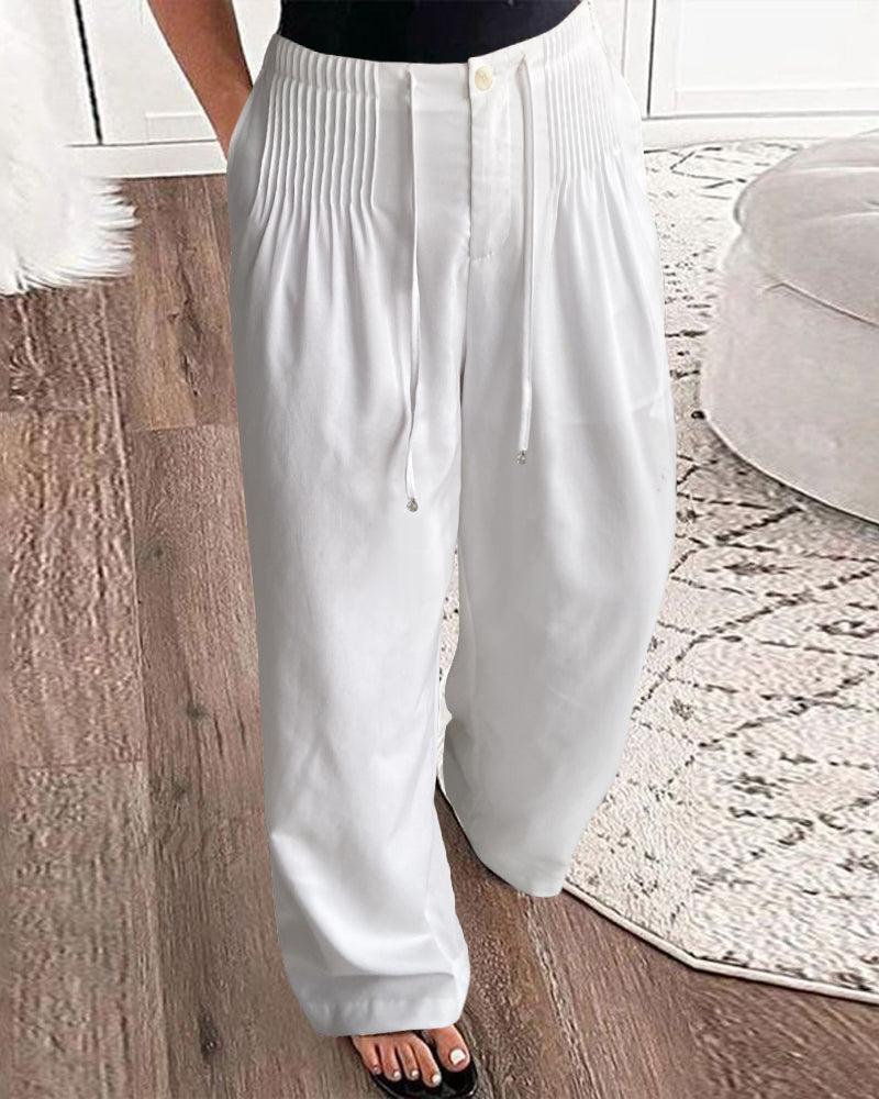 CD | Cozy Alb Plain Elastic Waistband pantaloni