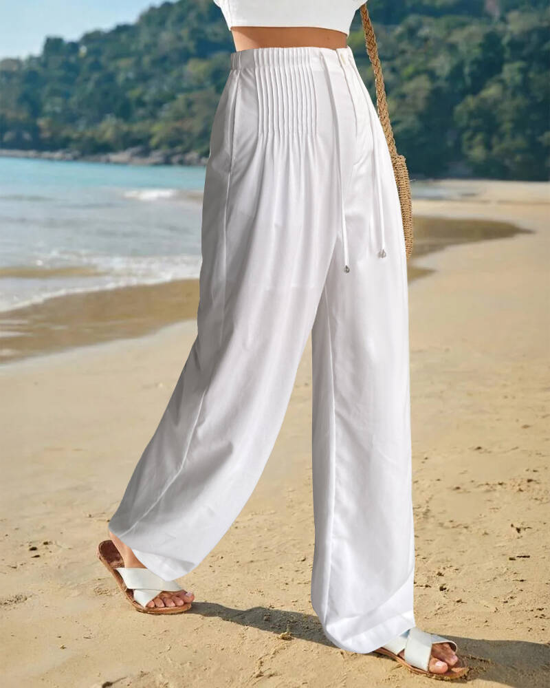 CD | Cozy Alb Plain Elastic Waistband pantaloni