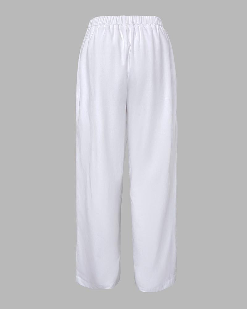 CD | Cozy Alb Plain Elastic Waistband pantaloni