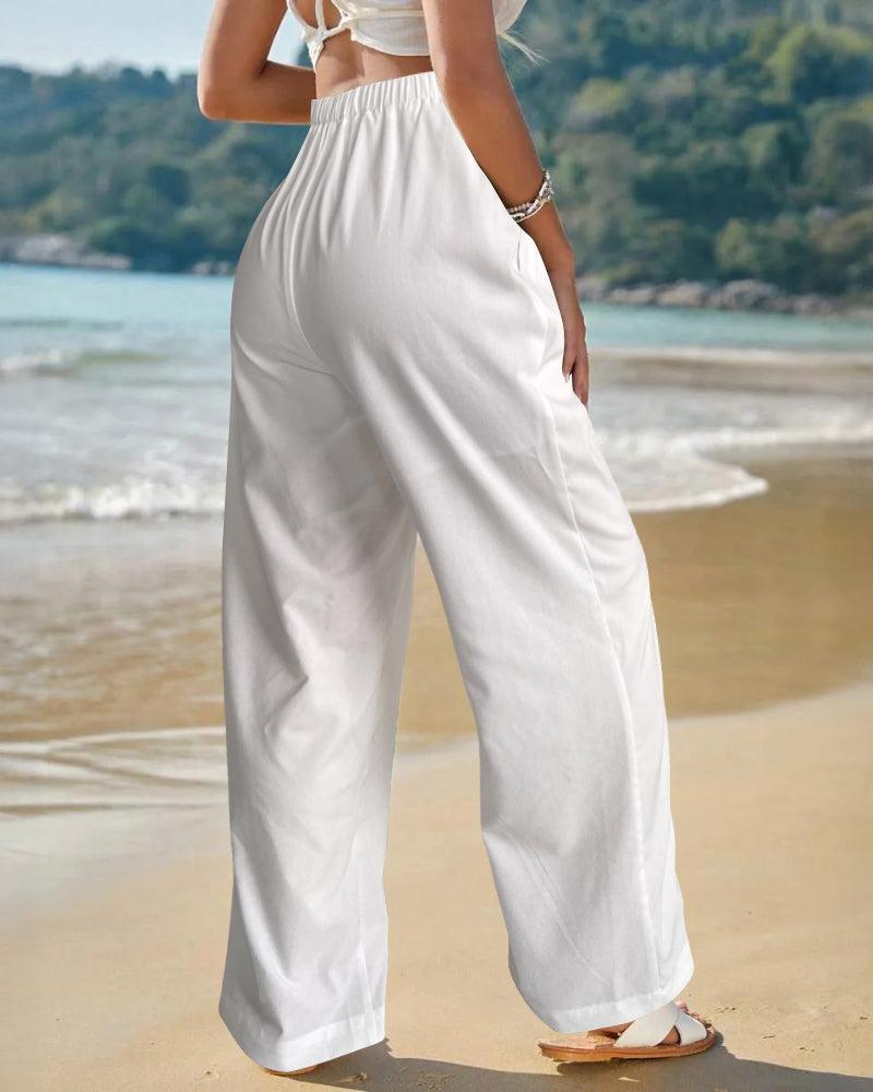 CD | Cozy Alb Plain Elastic Waistband pantaloni