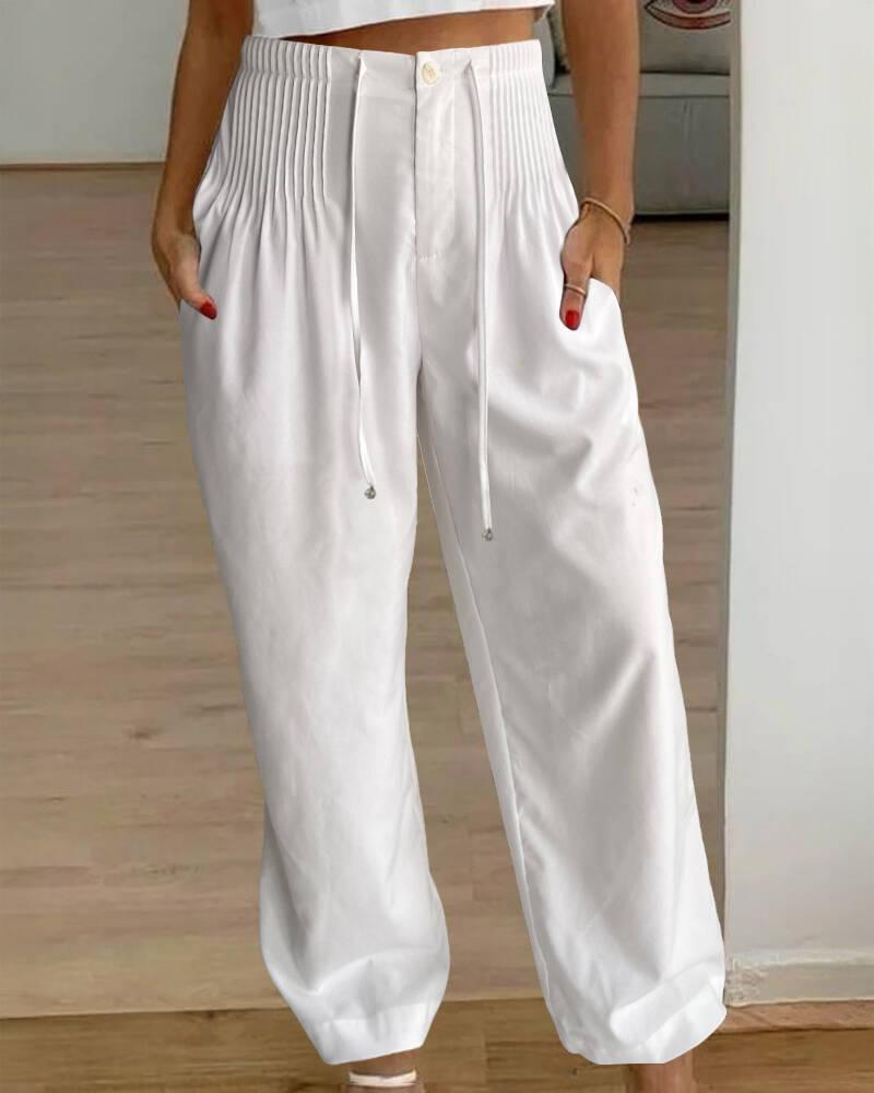 CD | Cozy Alb Plain Elastic Waistband pantaloni