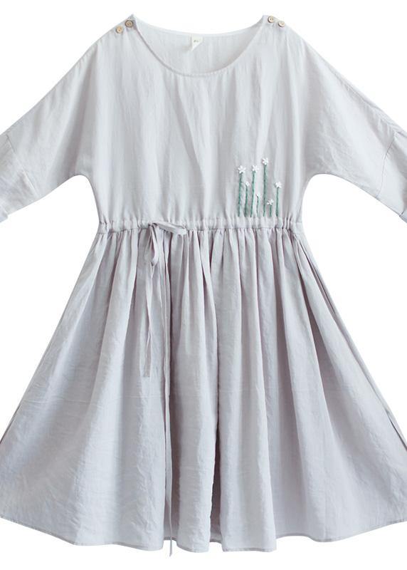 100% Gray Clothes O Neck Drawstring Traveling Dresses