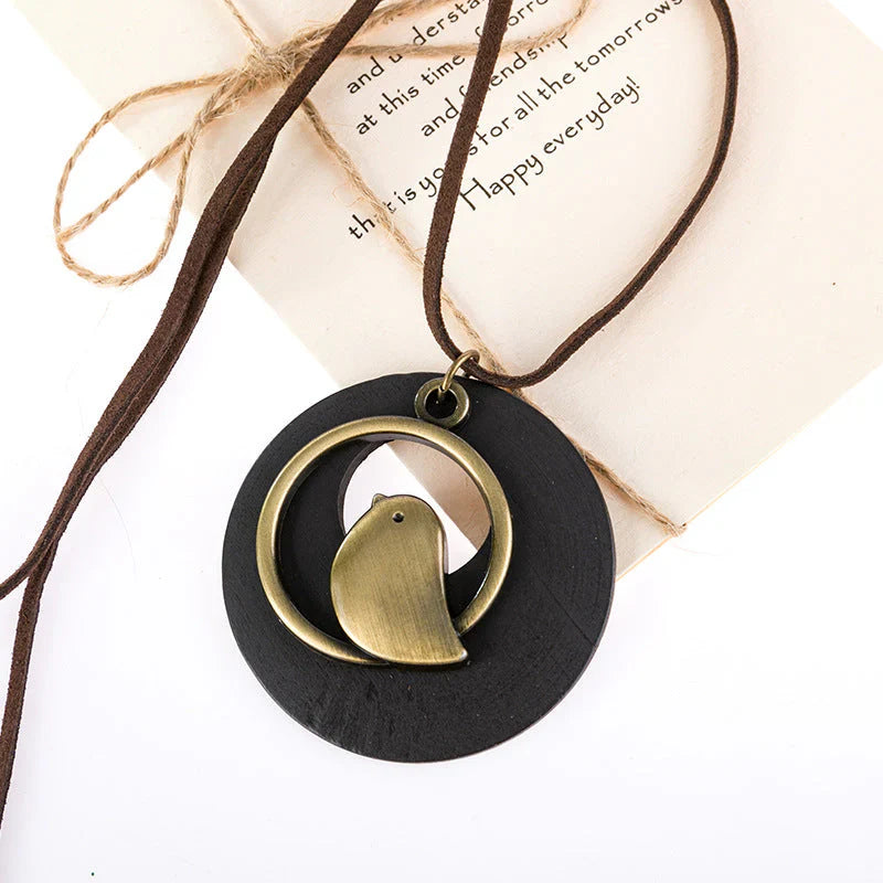 Vintage Boho Black Bird Necklace