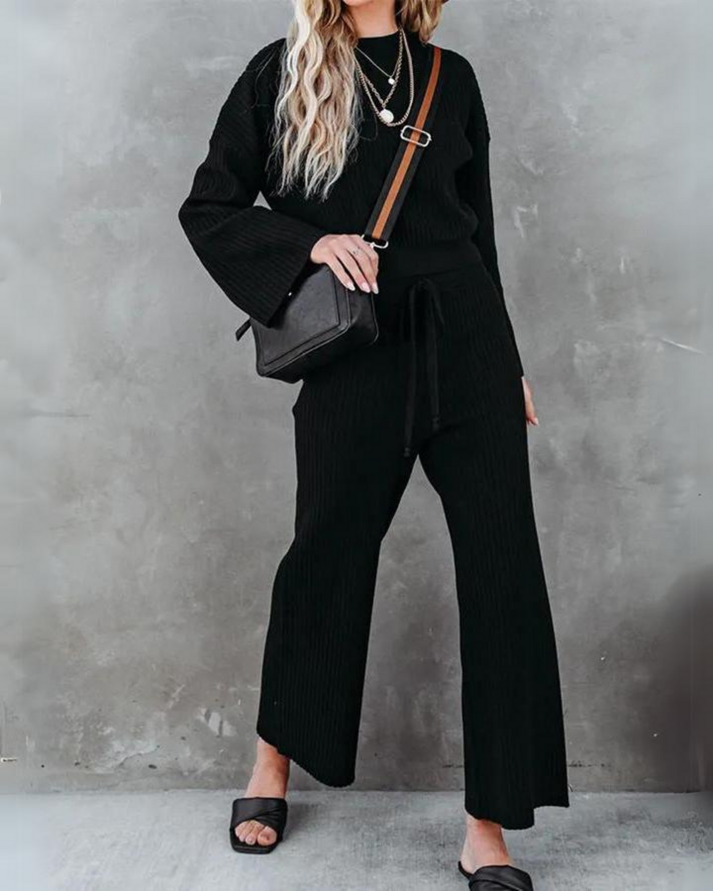 CD | Doamnelor Stylish gât rotund cu mânecă lungă top și pantaloni set