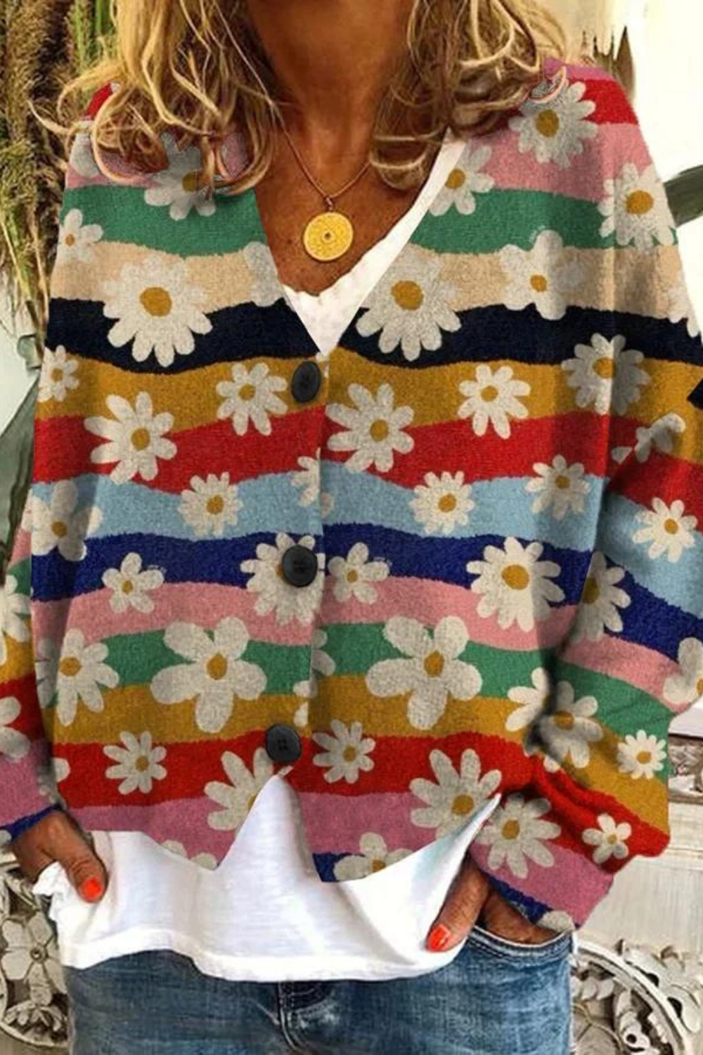 CD | Cardigan casual din flanelă cu model vintage în carouri și nasturi