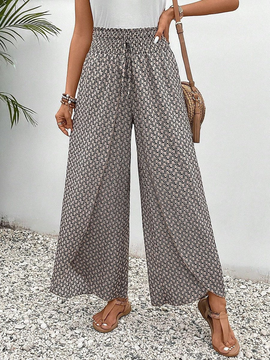 CD | Brown Print Elasticated drawstring waist pantaloni