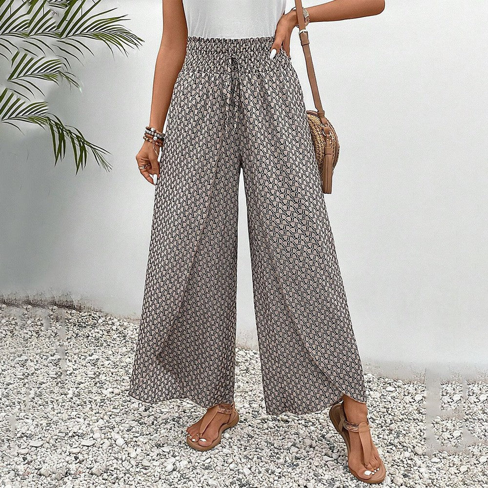 CD | Brown Print Elasticated drawstring waist pantaloni