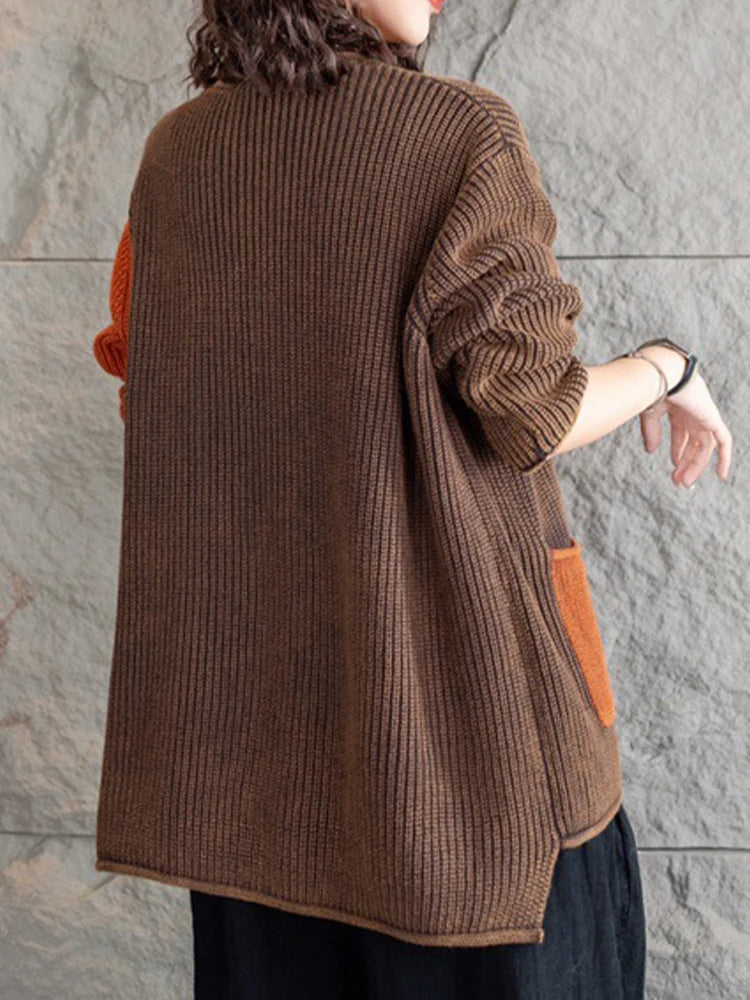 CD | Cardigan elegant tricotat cu gradient de culoare și nasturi