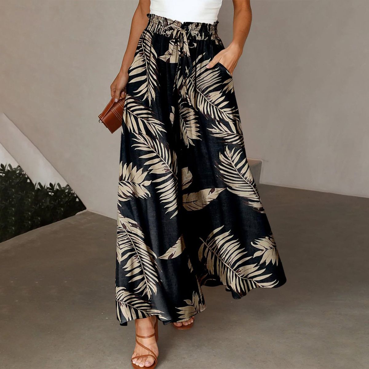 CD | Popular Plant Print Side Pocket pantaloni