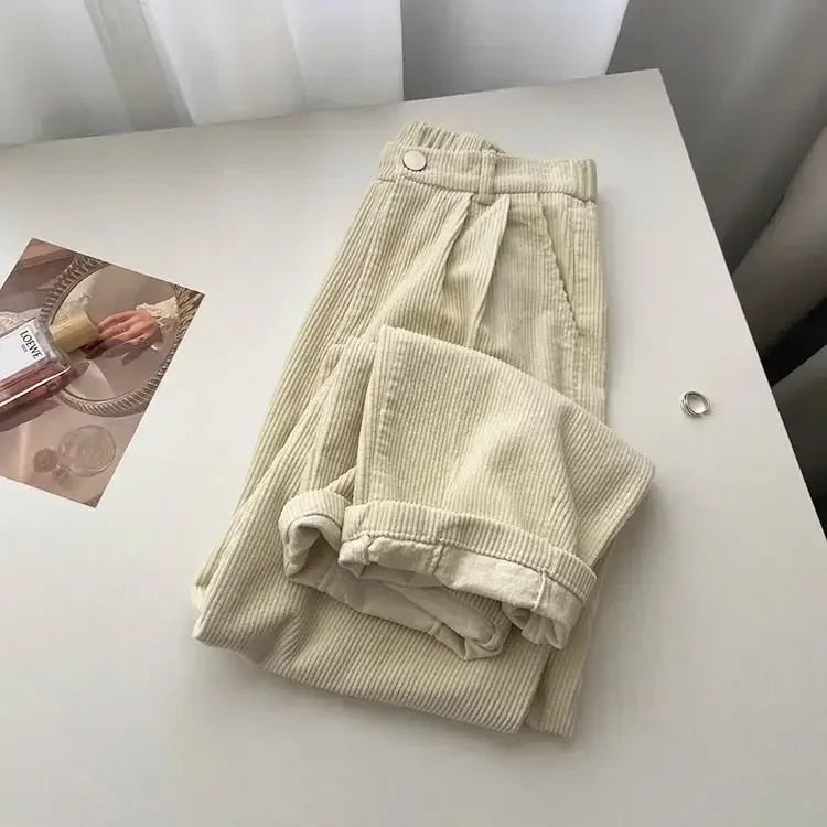 CD | Pantaloni retro cu talie înaltă din catifea pentru femei