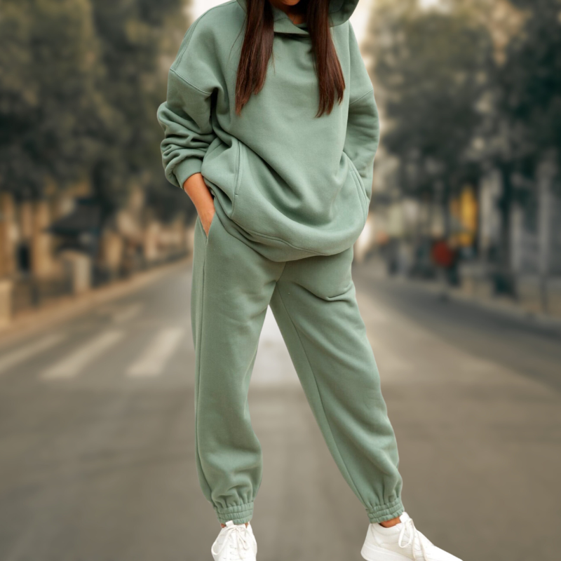 CD | Set sacou cu glugă și pantaloni supradimensionați pentru femei