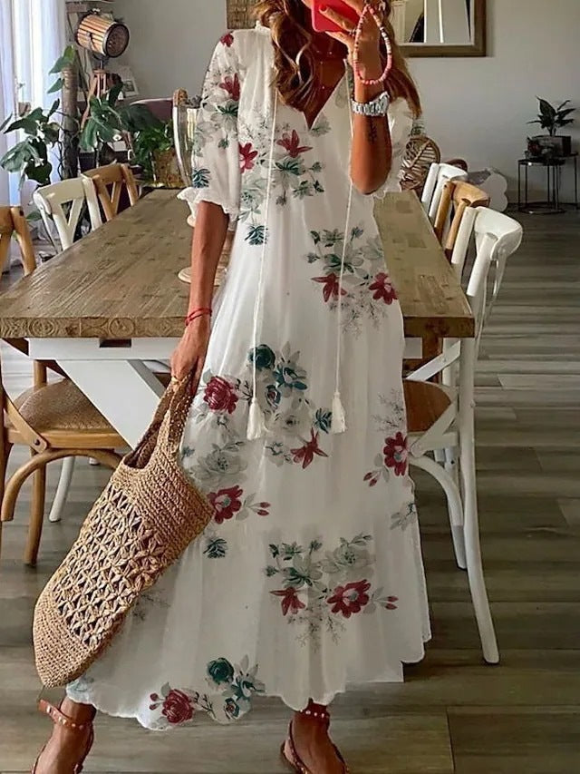 CD | Rochie maxi din flori cu fundiță