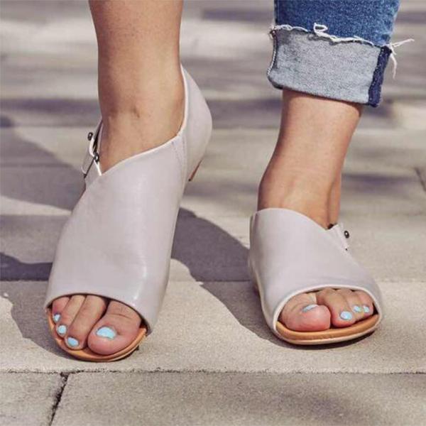 CD | Femei Peep Toe Buckle Flats Sandale