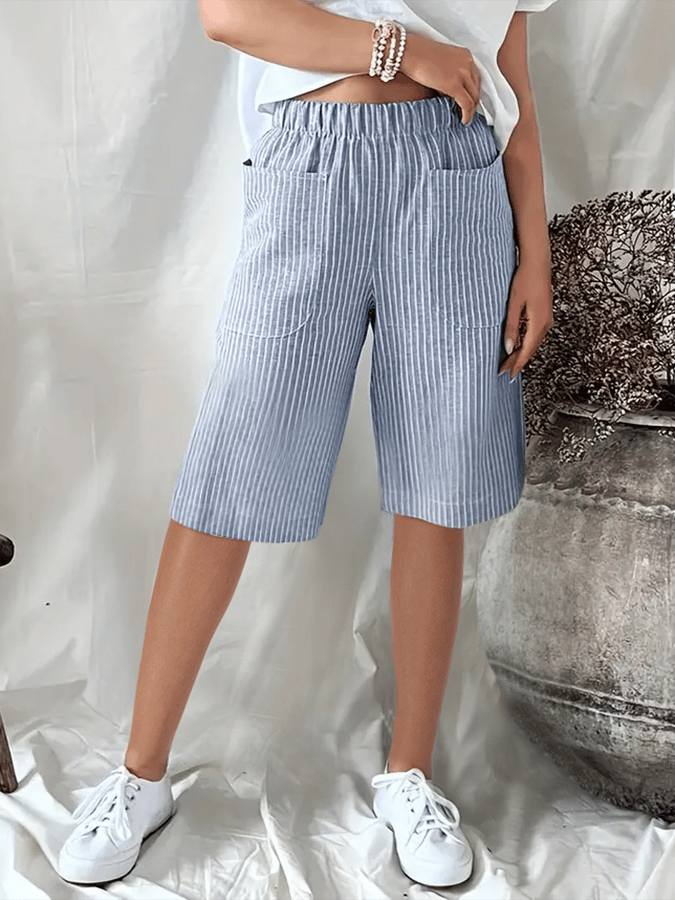 CD | Pantaloni scurți casual, cu croială largă, din jacquard, cu dungi retro artistice