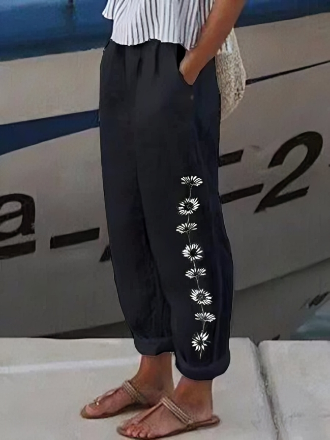CD | Pantaloni eleganți cu picior lat cu imprimeu floral pentru femei