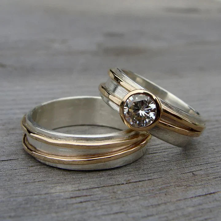 Fine Zirconia Gold & Silver Ring Set