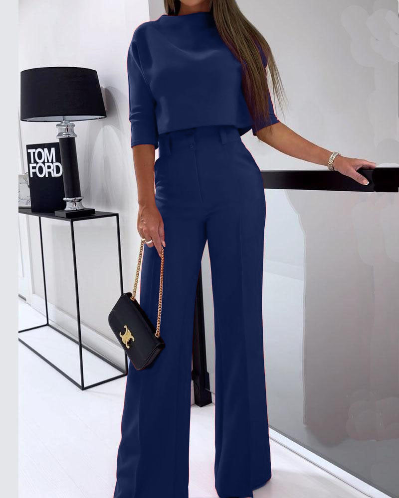 CD | Top elegant cu jumătate de mânecă și pantaloni largi pentru femei