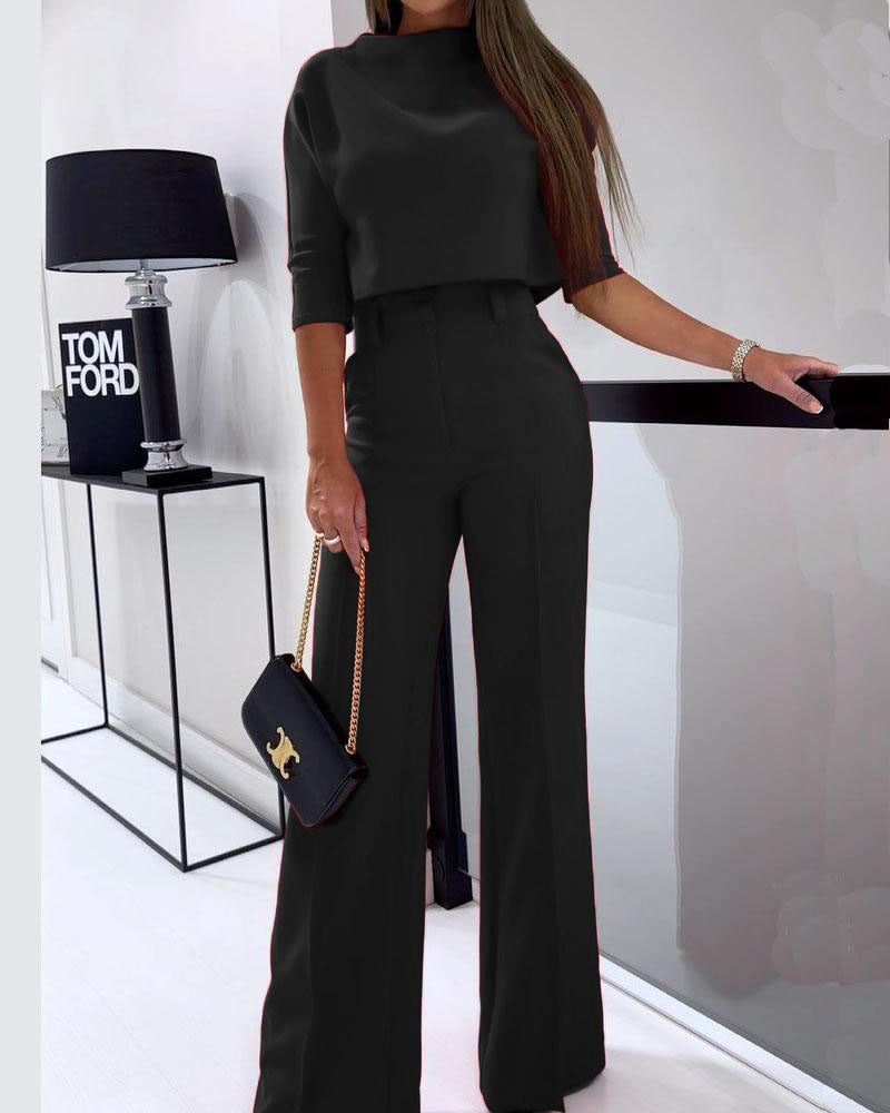 CD | Top elegant cu jumătate de mânecă și pantaloni largi pentru femei