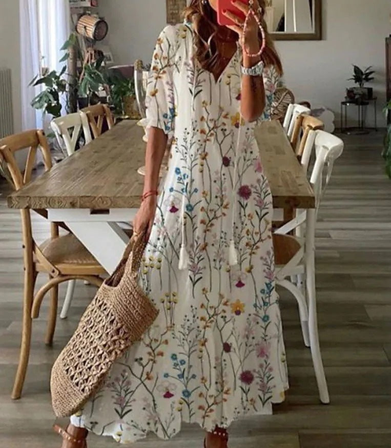 CD | Rochie maxi din flori cu fundiță