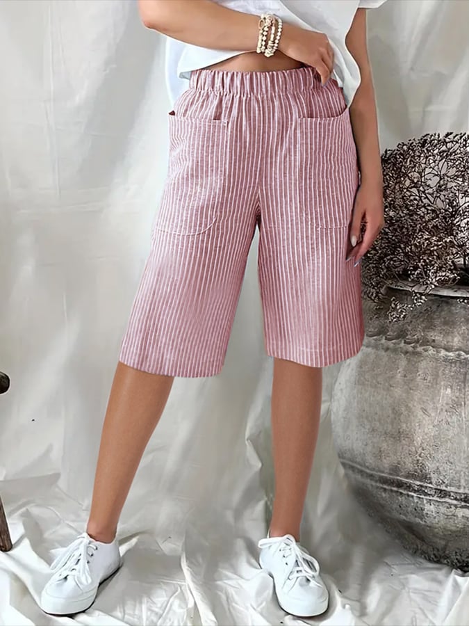 CD | Pantaloni scurți casual, cu croială largă, din jacquard, cu dungi retro artistice