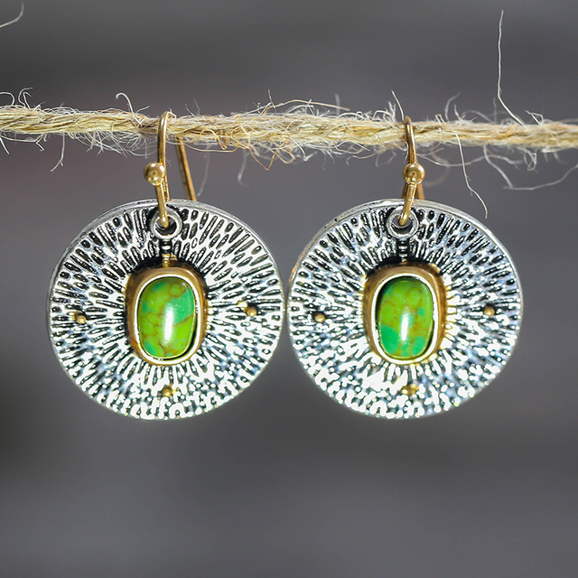Rounded Green Stone Earrings