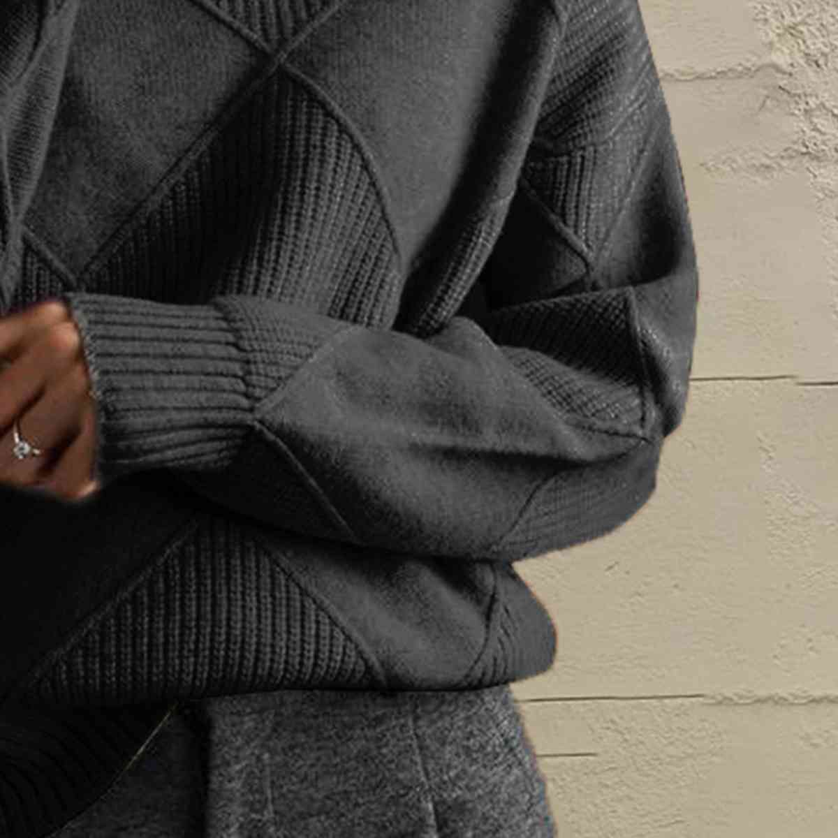 CD | Pulover chic cu guler tip broască țestoasă din tricot geometric