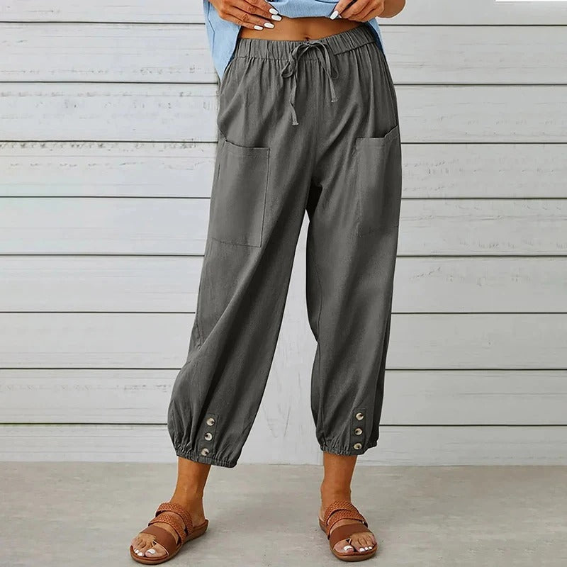 CD | Pantaloni casual din bumbac și in pentru femei