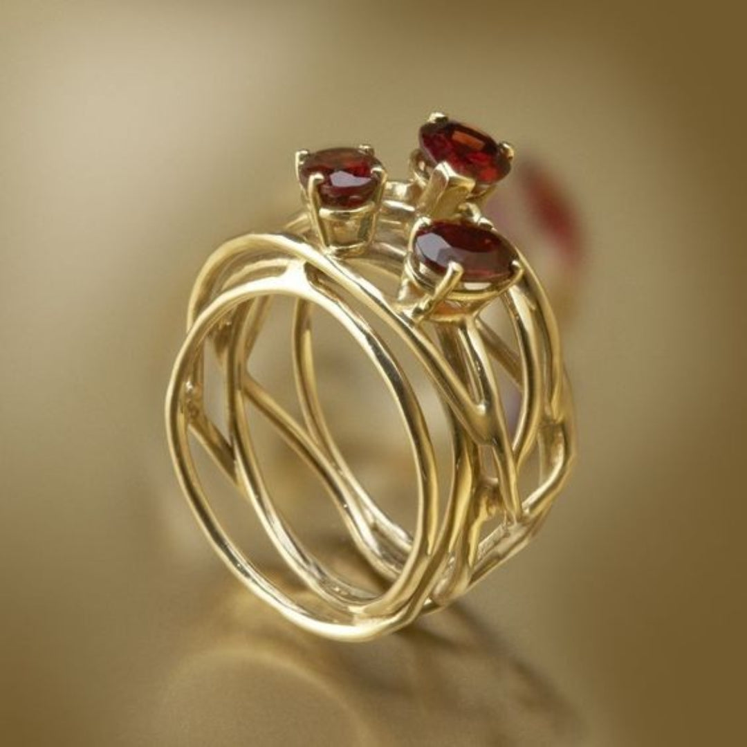 Red Zirconia Golden Thin Ring