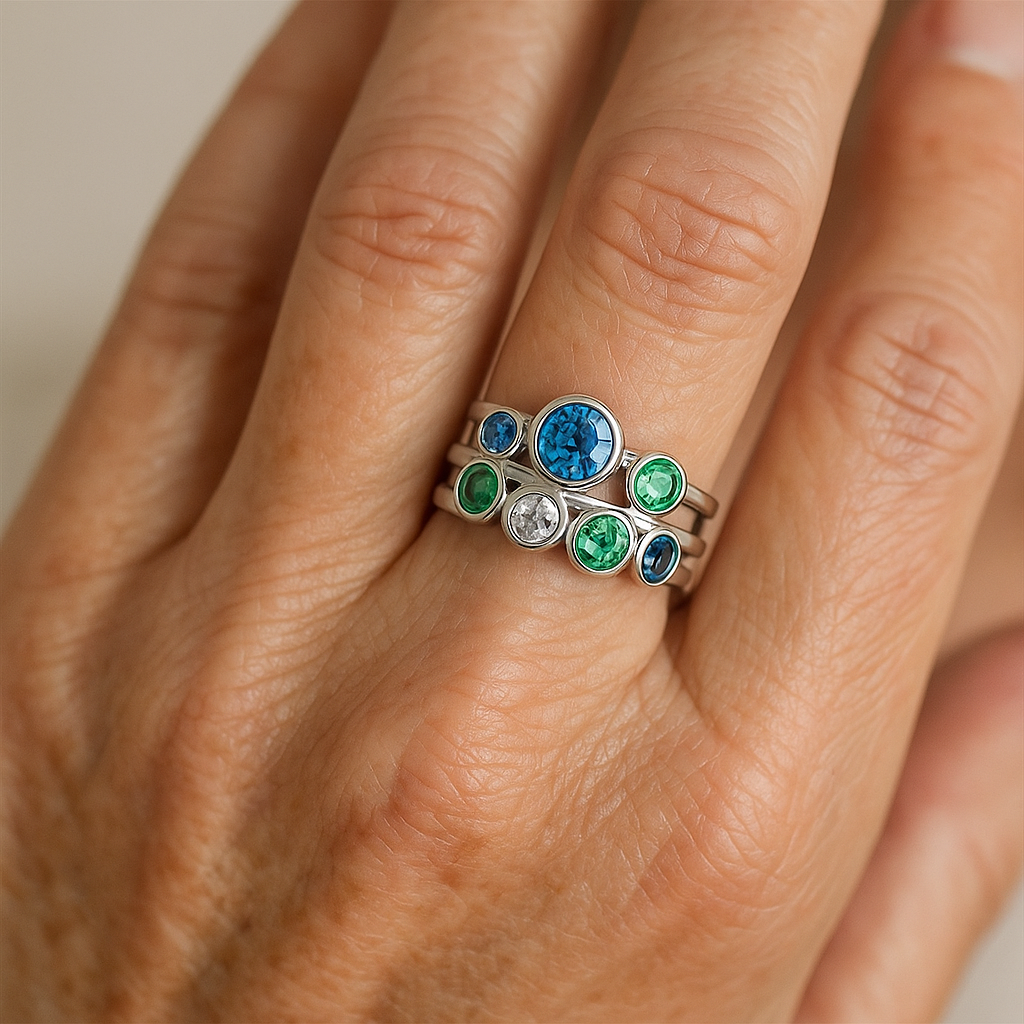 Blue Ring With Vintage Crystals