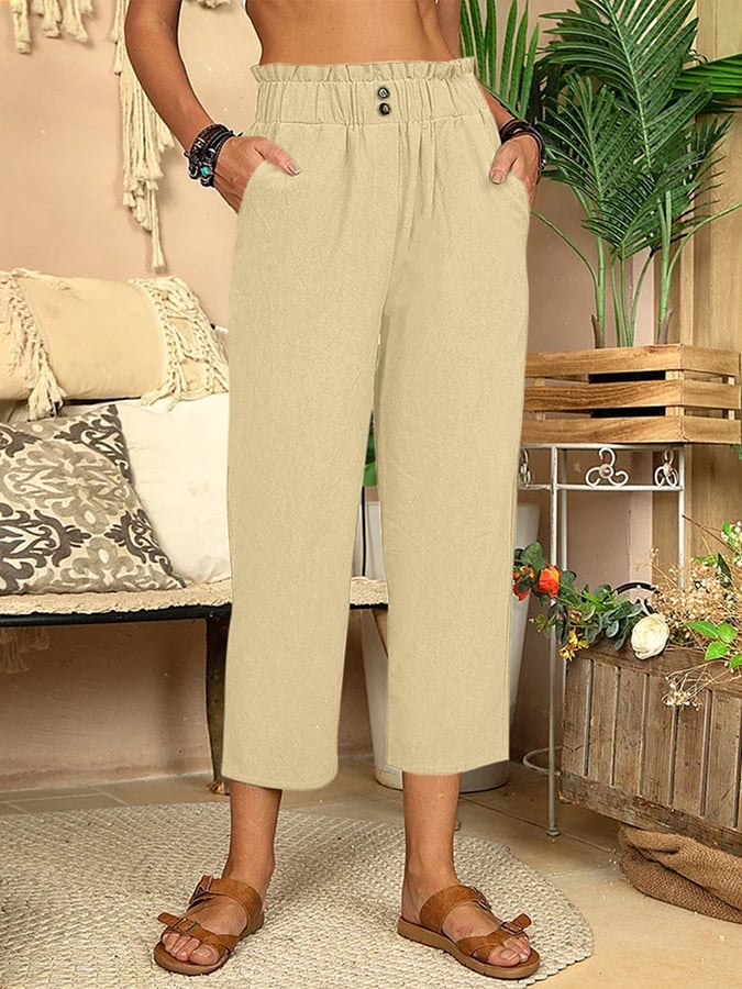 CD | Pantaloni casual cu croială dreaptă din bumbac și in pentru femei
