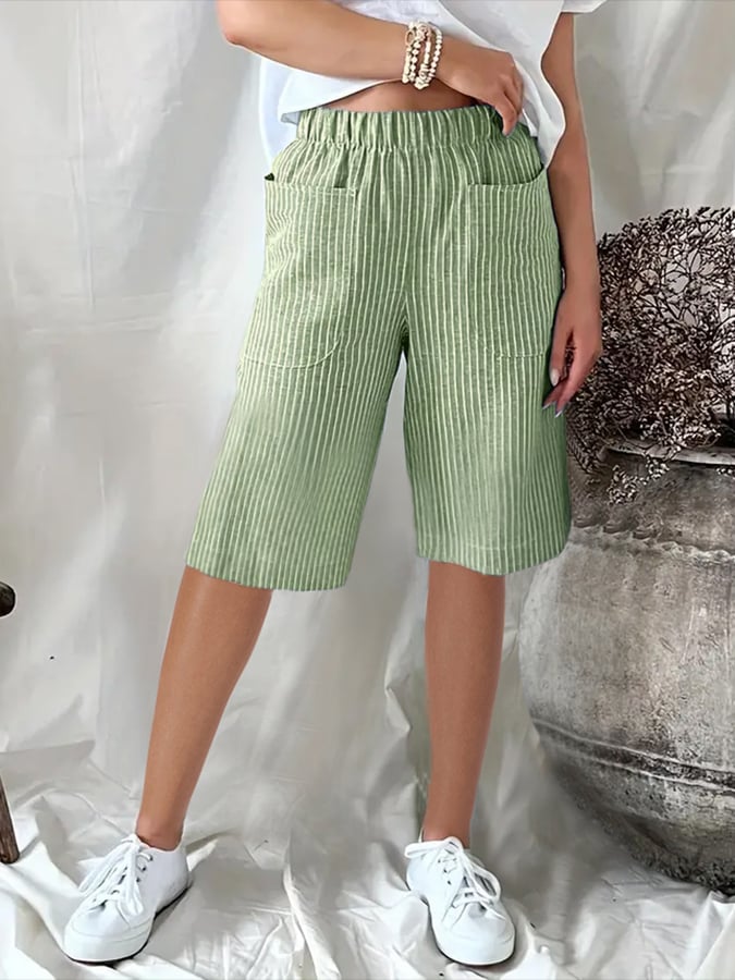CD | Pantaloni scurți casual, cu croială largă, din jacquard, cu dungi retro artistice