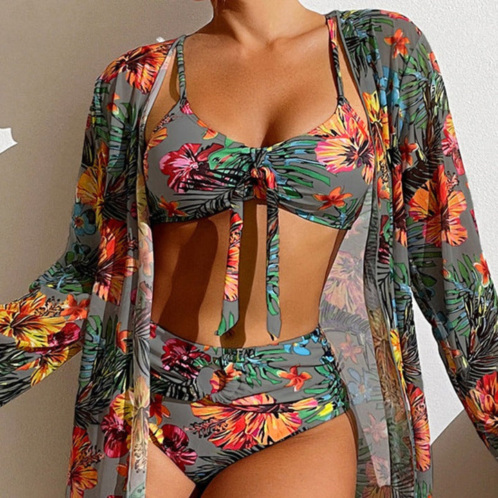 CD | Bikini floral din 3 piese cu acoperitor