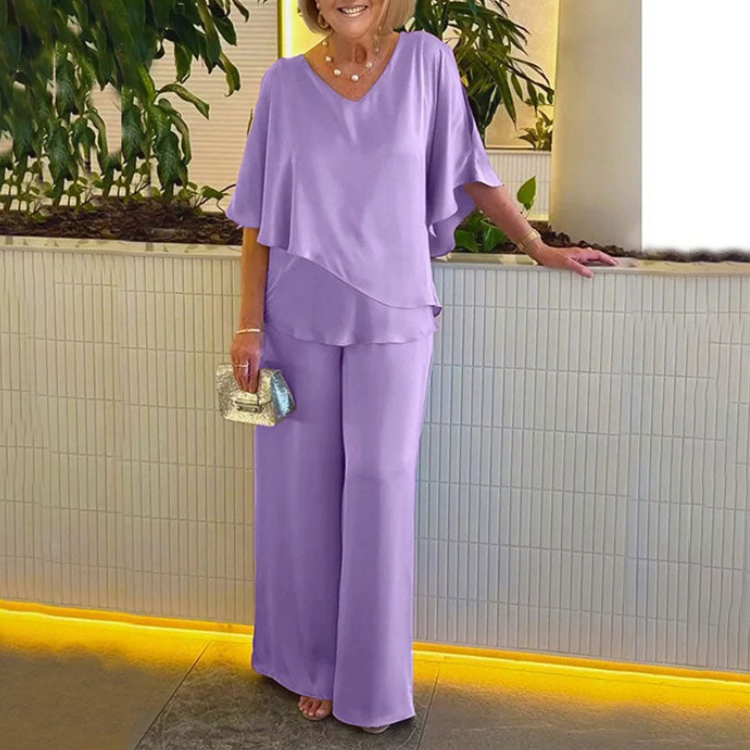 CD | Set elegant de bluză cu mâneci batwing și pantaloni largi pentru femei