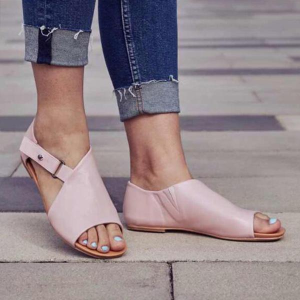 CD | Femei Peep Toe Buckle Flats Sandale