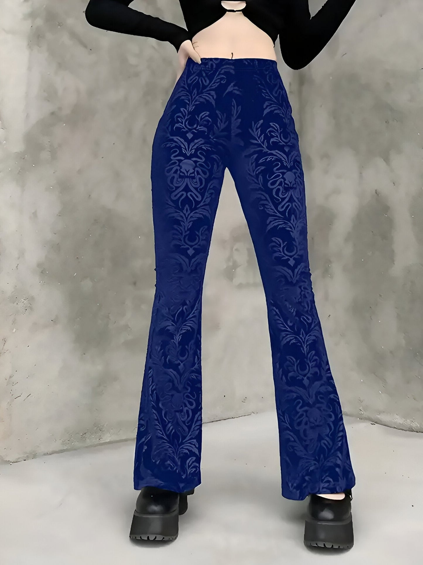 CD | Pantaloni gotici evazați eleganți cu model floral