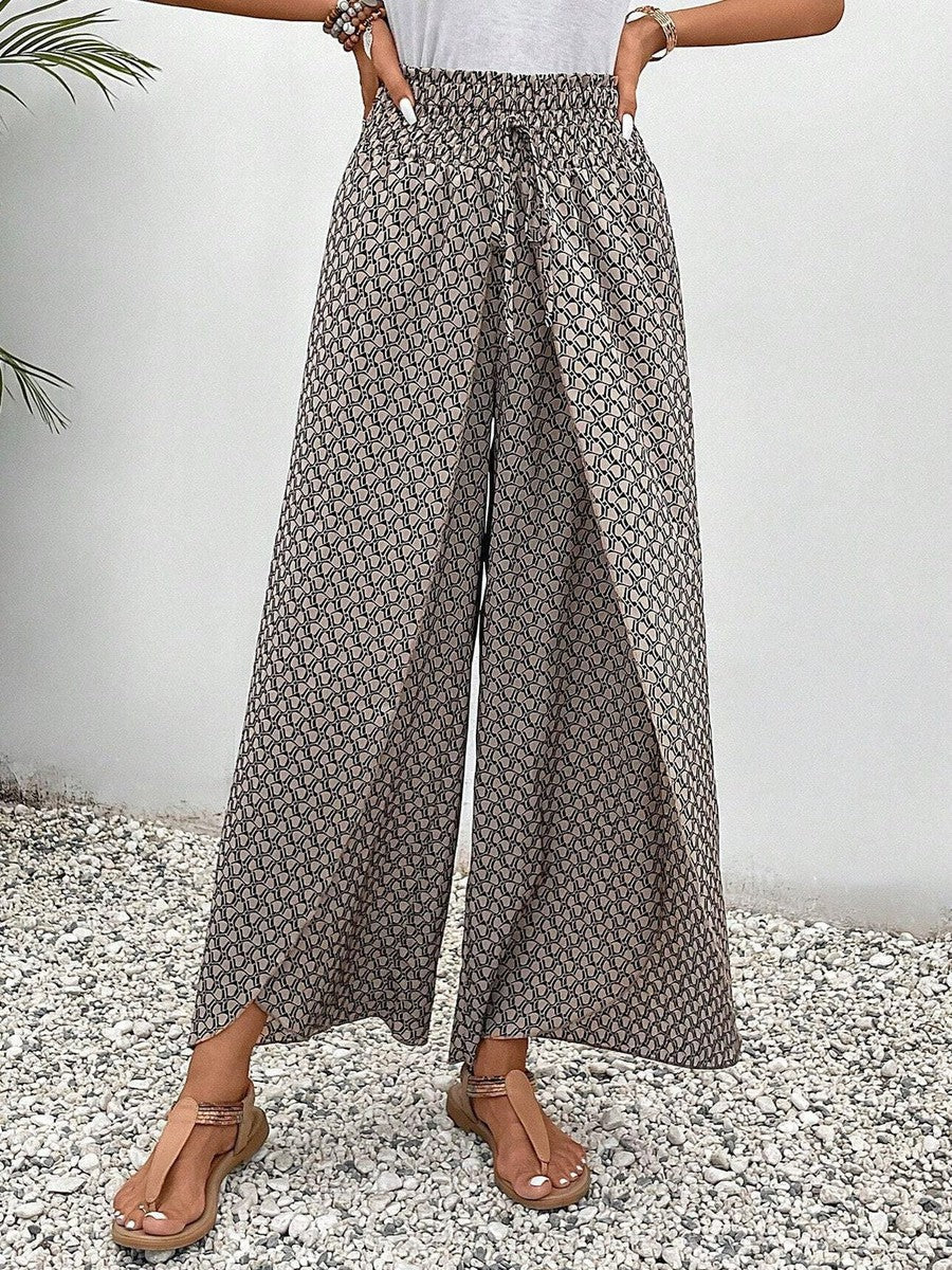 CD | Brown Print Elasticated drawstring waist pantaloni