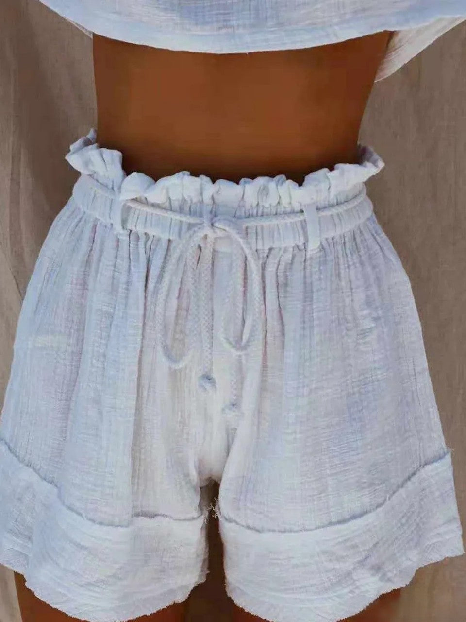 CD | Pantaloni scurți boho din amestec de bumbac alb