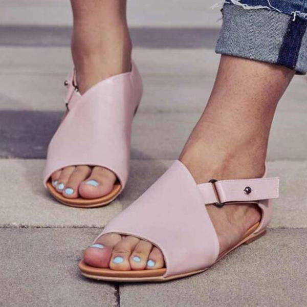 CD | Femei Peep Toe Buckle Flats Sandale