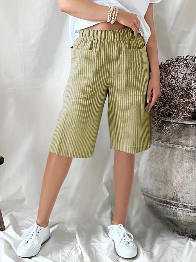 CD | Pantaloni scurți casual, cu croială largă, din jacquard, cu dungi retro artistice