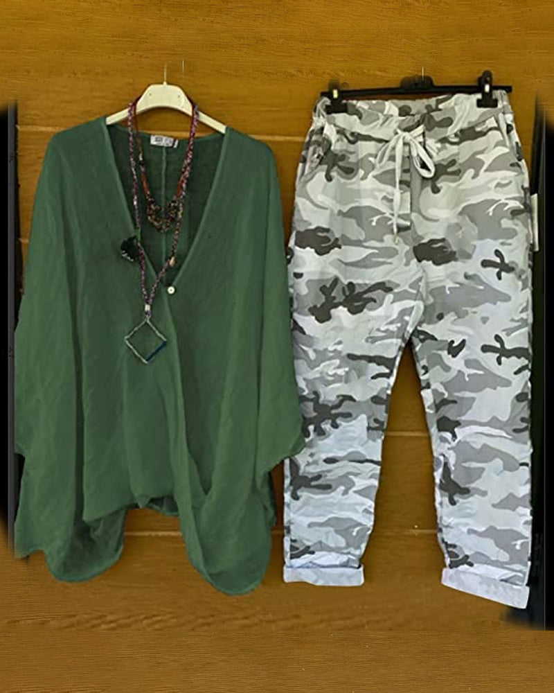 CD | Set de pantaloni și bluză cu model de camuflaj