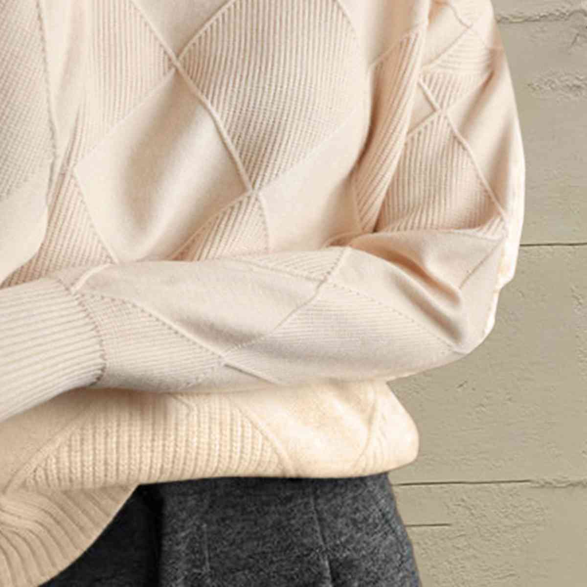 CD | Pulover chic cu guler tip broască țestoasă din tricot geometric