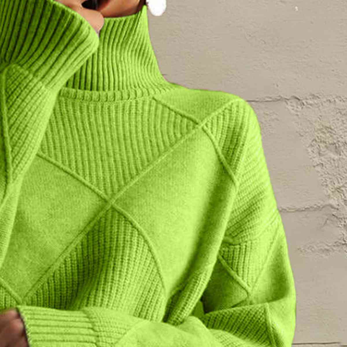 CD | Pulover chic cu guler tip broască țestoasă din tricot geometric