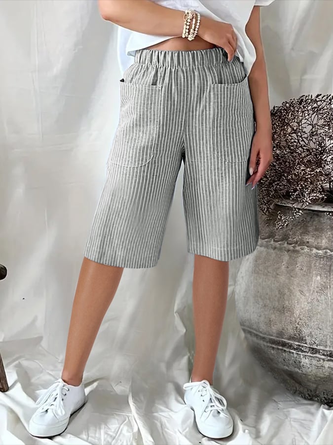 CD | Pantaloni scurți casual, cu croială largă, din jacquard, cu dungi retro artistice