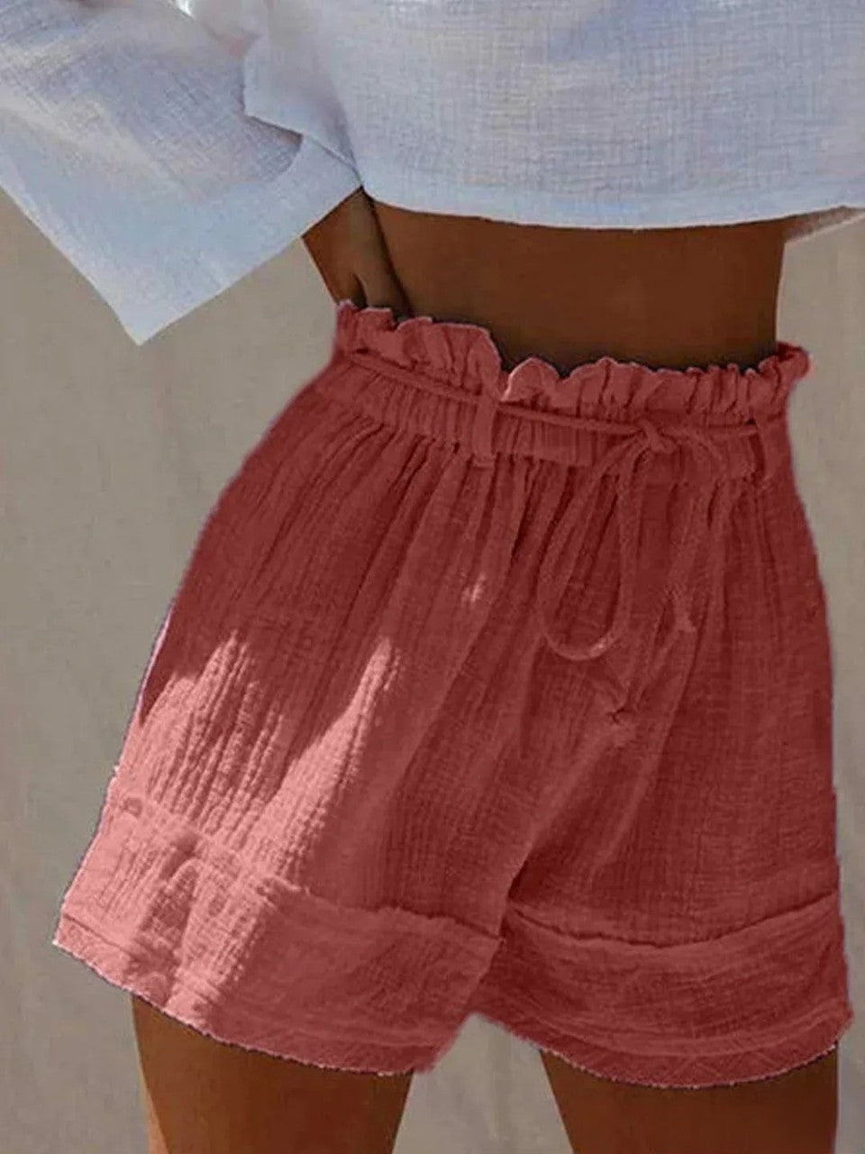 CD | Pantaloni scurți boho din amestec de bumbac alb