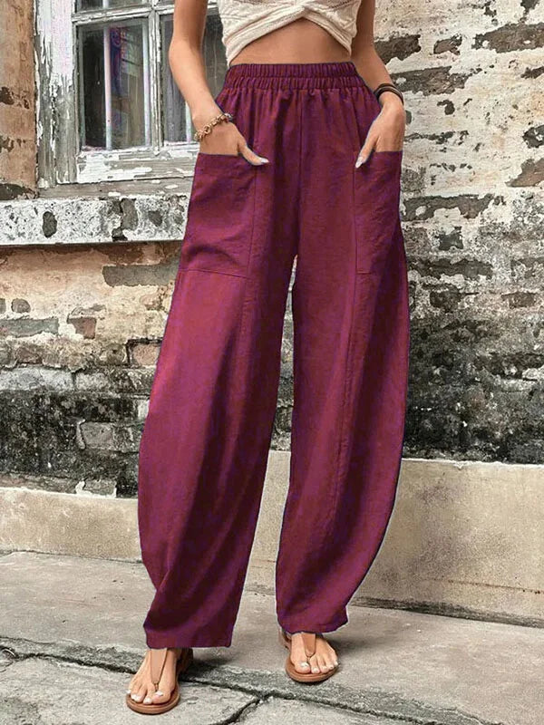 CD | Pantaloni largi de o singură culoare cu buzunare elastice în mărimi mari