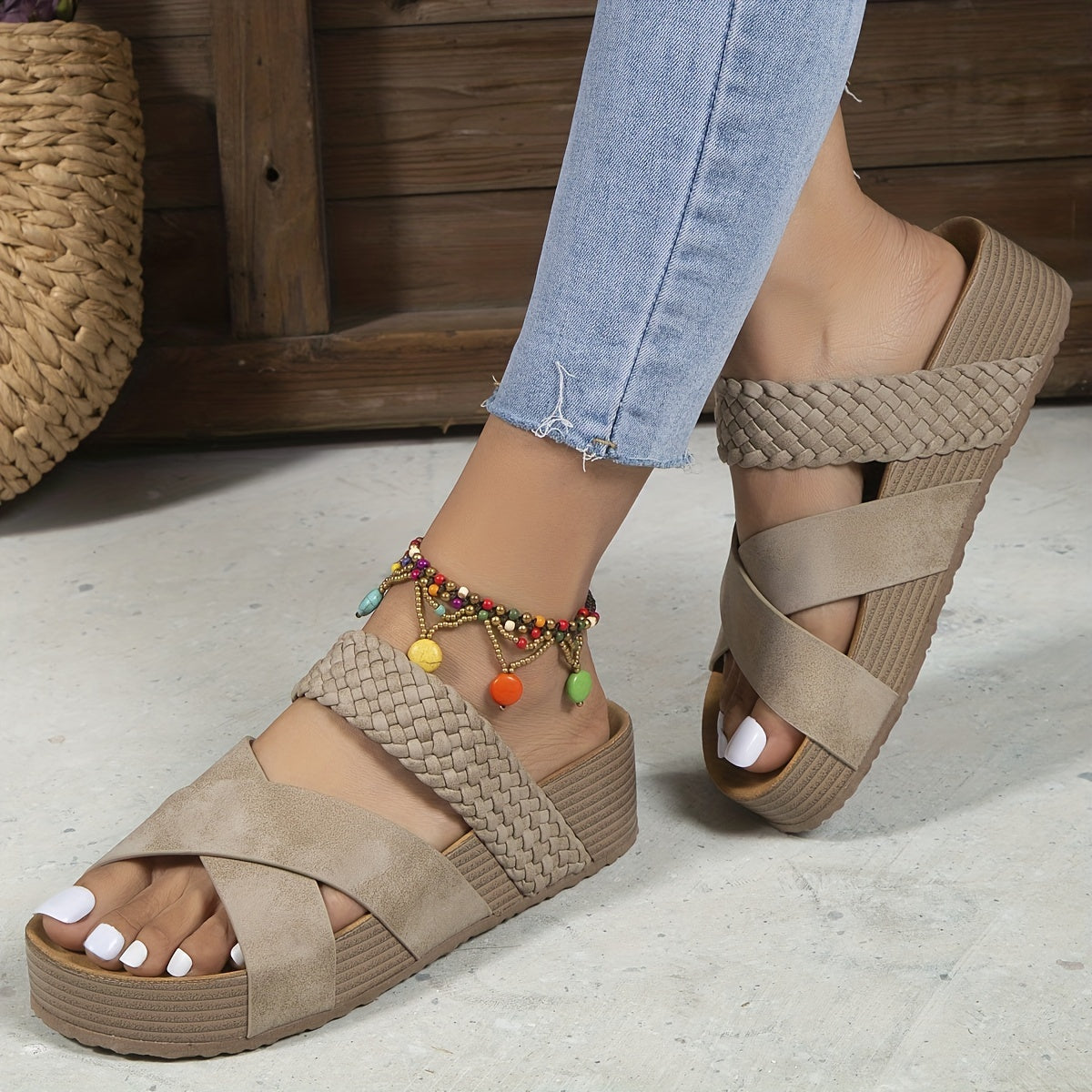 CD | Braided detaliu Criss Cross Papuci de casă