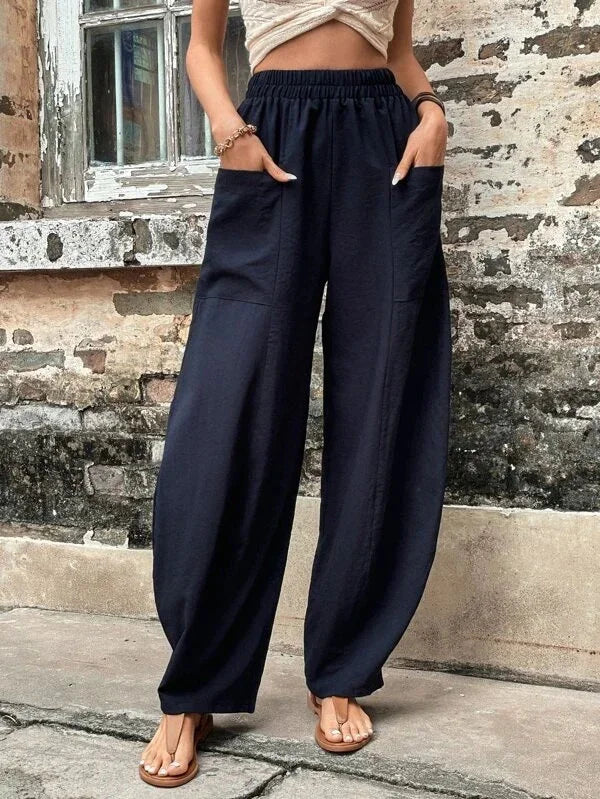 CD | Pantaloni largi de o singură culoare cu buzunare elastice în mărimi mari
